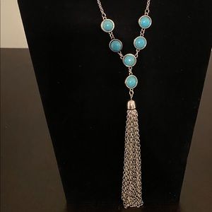 Long silver and tortoise necklace